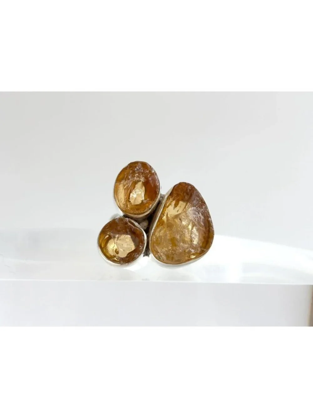 Rough Cut Citrine Semi Precious Sterling Silver 925 Vintage Ring - sz 7.75